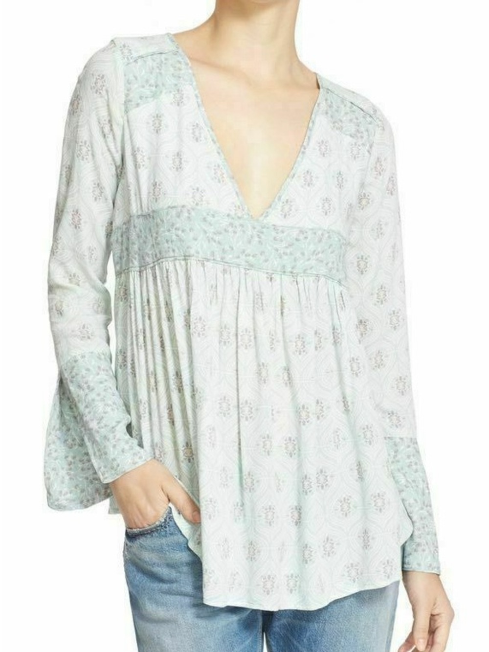 FREE PEOPLE Rolling Hills Print Bell Sleeve Tunic - Picture 1 of 7